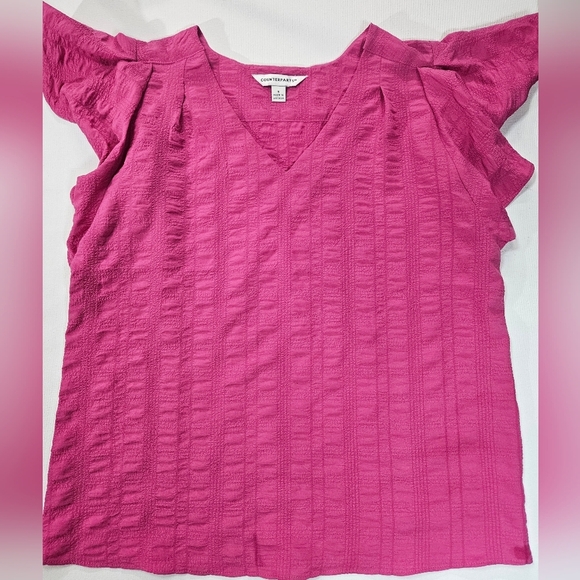 Counterparts Womens Small Pink Flutter Sleeve V Neck Blouse Summer Top New Shirt - Picture 2 of 8